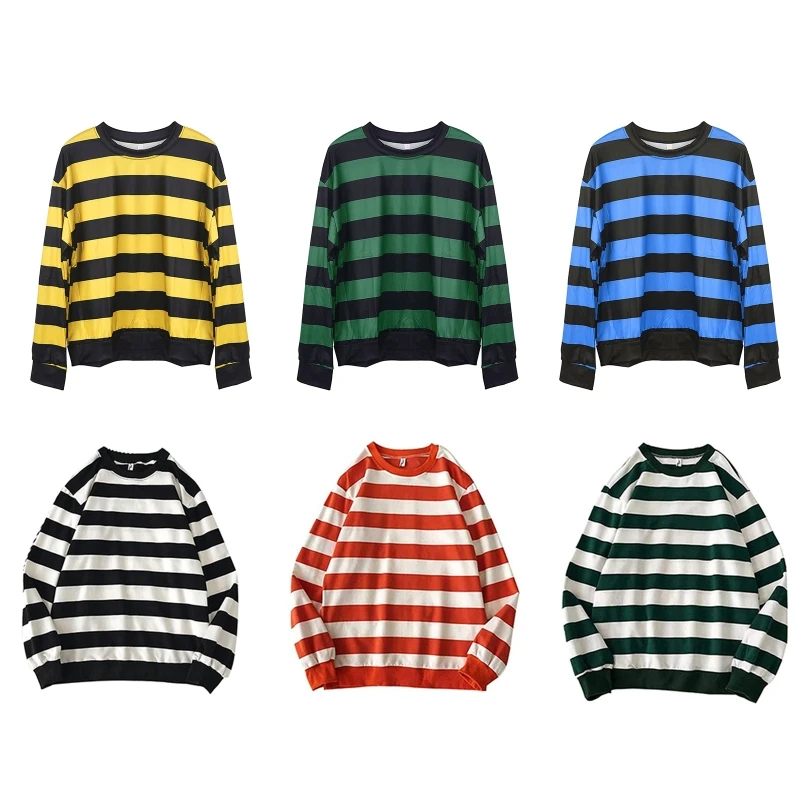 

Autumn Knitted Striped Sweater Women Men Casual Oversized Pullovers Sweaters Loose Warm Jumper Streetwear Teen Knitweaw