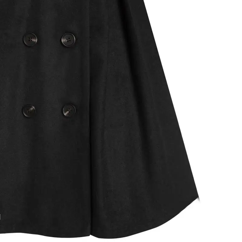 Средневековое шерстяное пальто из искусственного меха с капюшоном для женщин, зимнее черное готическое пальто с воротником-стойкой, зимнее двубортное длинное пальто в готическом стиле