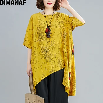 

DIMANAF Summer Plus Size T-Shirts Women Clothing Lady Tops Tunic Tees Shirt Loose Casual Print tshirt Oversize Short Sleeve 2020