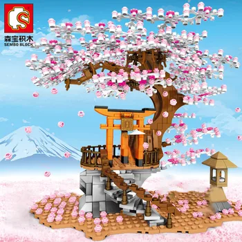 

senbao block Building Blocks toy ABS plastic Building Blocks set Cherry blossom street view Assembling small particles building