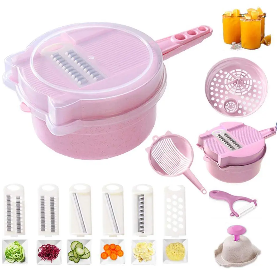 

Multi-function Vegetable Slicer Cheese Chopper with Cutter Blue, Pink Bowl Kitchen Tool