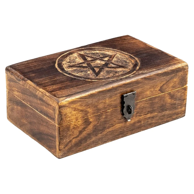 Treasure or Jewellery Box Pagan Wiccan Elements Pentacle Wood Storage Box 