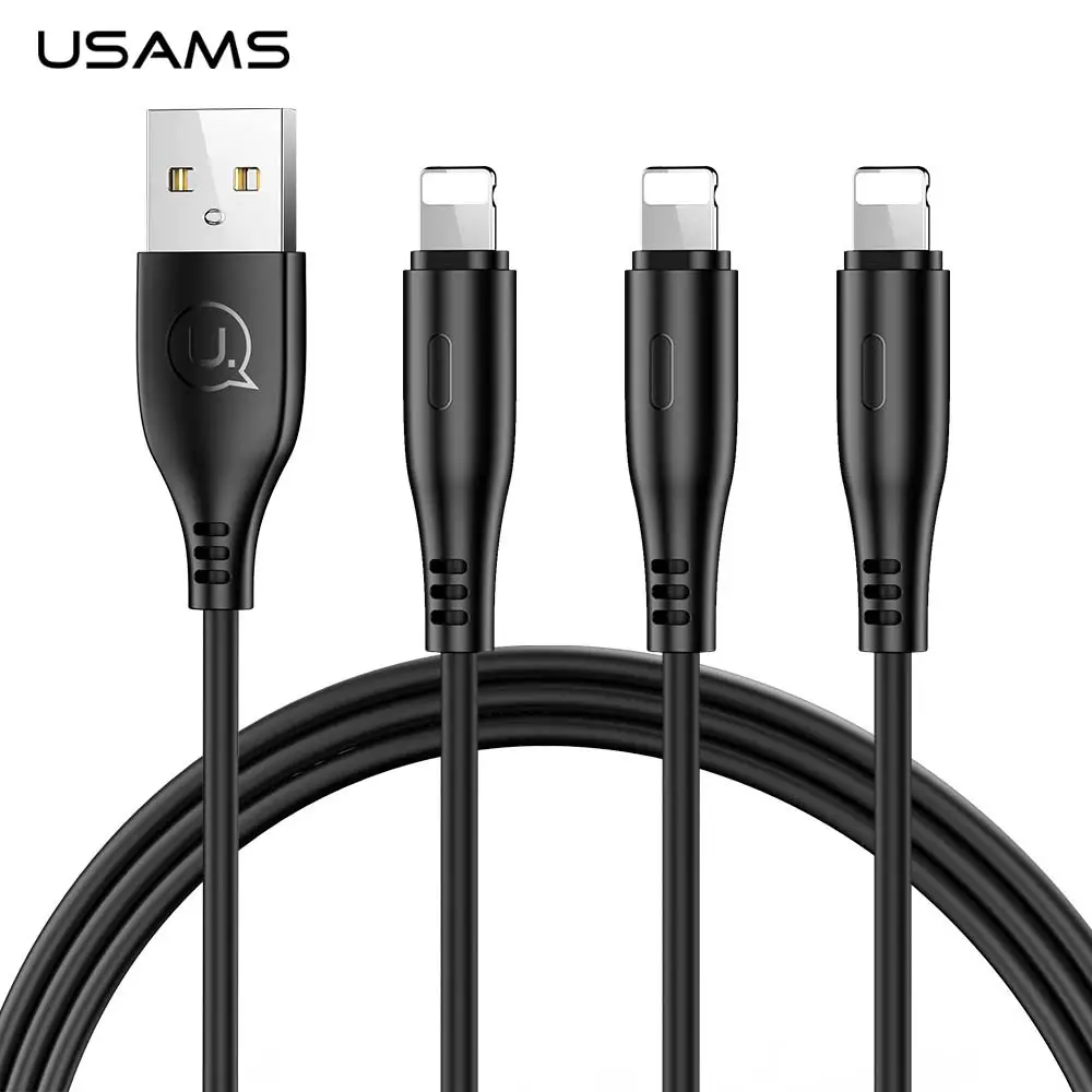 USAMS 3 шт./партия USB кабель для iPhone 11 кабель, 1 м 2A кабель для быстрой зарядки данных для iPhone XR XS Max X 8 7 6 ios 12 11 10 usb