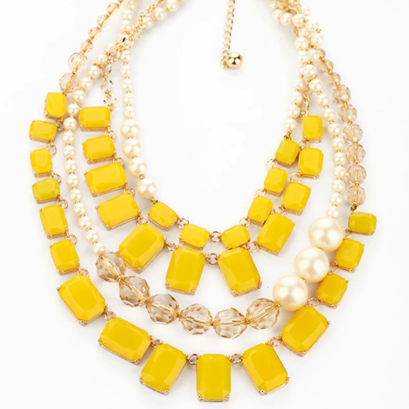 

xl00232 New Arrival High Quality Exaggerated Wholesale Women Choker Yellow Acrylic NEW Gold Color Statement Necklace Maxi