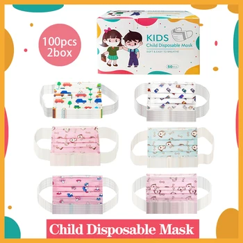 

In Stock 100pcs/2Boxes Children's Mask Disposable Protective Face Masks Dustproof Mouth Mask For Kid Health Elastic Mask