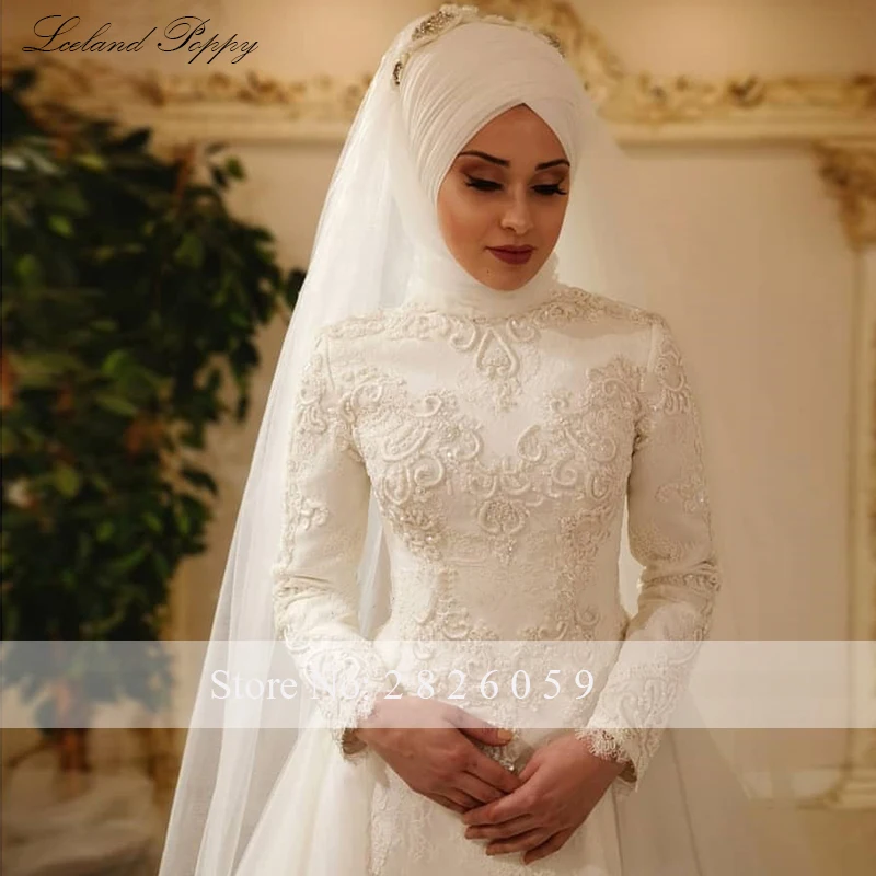 Vestido De Noiva, длинные рукава, мусульманские свадебные платья,, кружевные аппликации, Саудовская Аравия, бисерные Свадебные платья размера плюс, свадебное платье