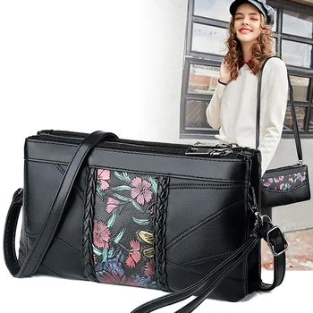

LKEEP Vintage Flower Stripe Pattern Messenger Bags Women Evening Clutch Quality Weaving PU Leather Shoulder Sling Purse
