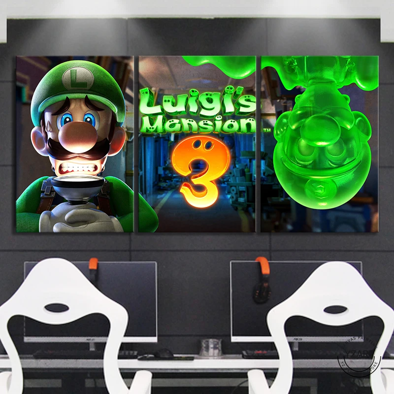 Luigis Mansion 3 игра плакат Холст Живопись Домашний Декор стены Искусство 3 панели Марио Братья Луиджи мультфильм Настенная картина Super Smash Bros