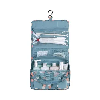 

Portable Folding Women Hanging Toiletry Bag Waterproof Polyester Flap Travel Cosmetic Bag Fashion Floral Zipper Trunk Makeup Bag