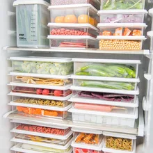 

Kitchen Refrigerator Storage Containers with Lids Plastic Food Storage Box Transparent Sealed Canister Keep Fresh Organizer Box