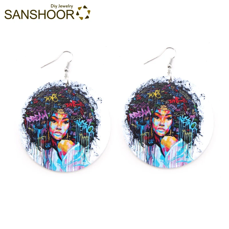 SANSHOOR Love My Afro Dream деревянные серьги граффити GIGI TWA этнические Висячие ювелирные