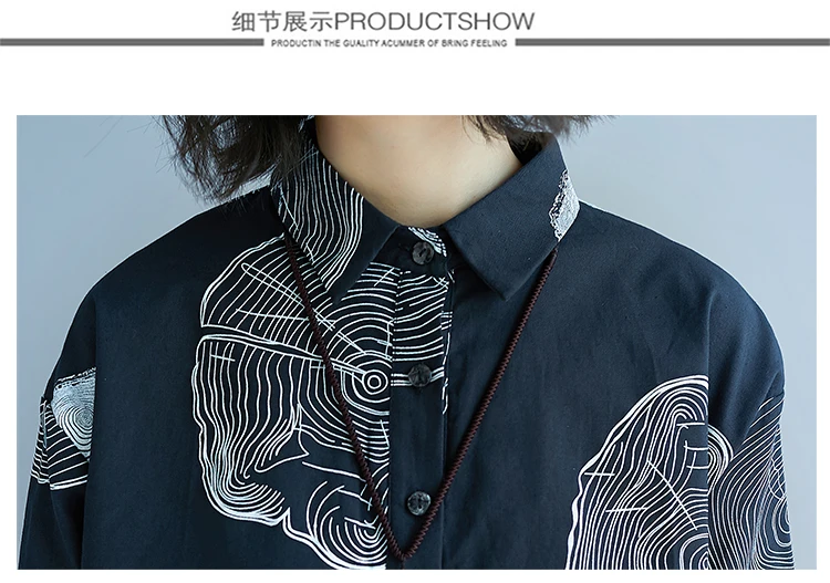 Summer New Style Literature And Art Large Size Dress Fat Mm Cardigan Fold-down Collar Printed Versatile Half-sleeve Shirt W