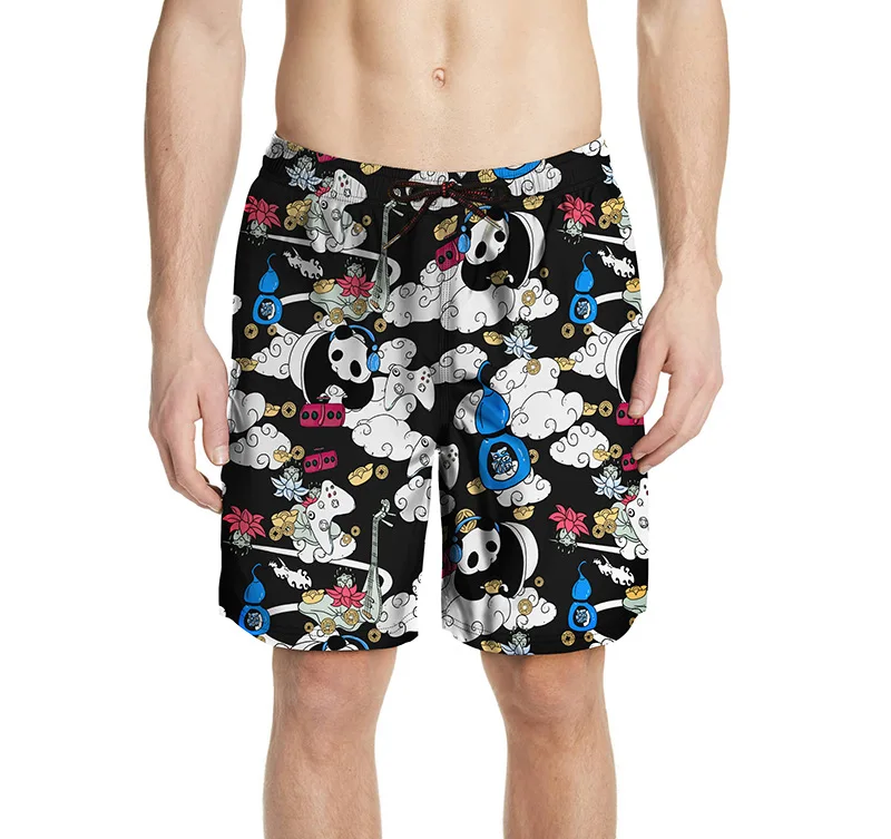 Peach Skin Beach Shorts Summer Creative Music Panda Printed Large Size Holiday Casual Hawaii Shorts Men's