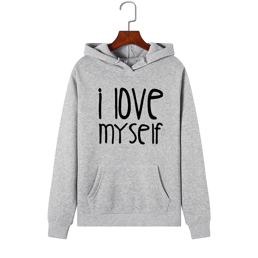 Женские Толстовки, Толстовки с капюшоном, толстовка с надписью I Love Me, осенне-зимний пуловер больших размеров, Женская худи, топы