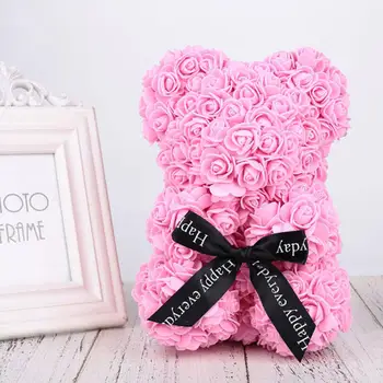 

40cm Artificial Rose Teddy Bear Handmade Bear of Roses For Women Valentine's Day Wedding Bithday Valentines Gift