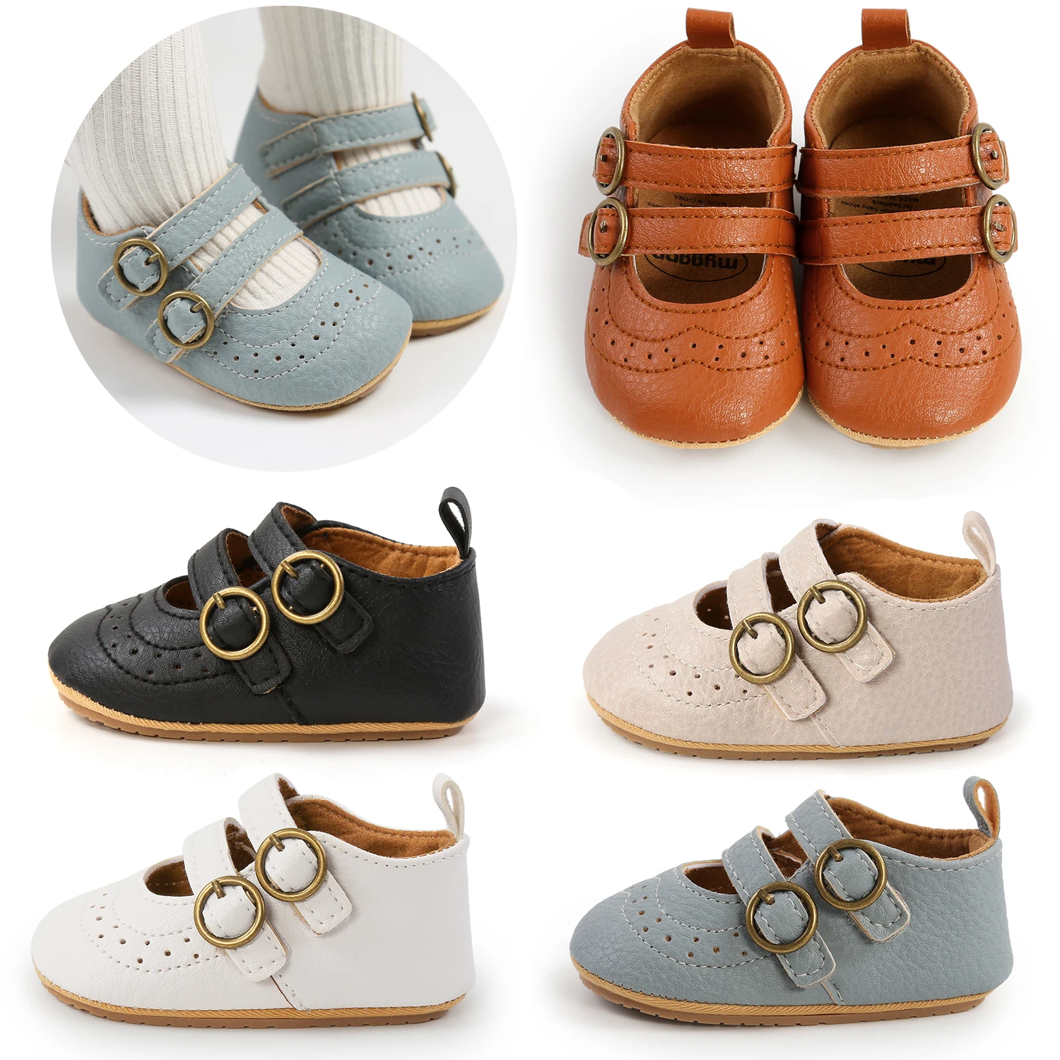 5 Colors Newborn Baby Girls Boys Crib Shoes flats non-slip princess shoes with double buckle straps casual shoes baby girl shoes