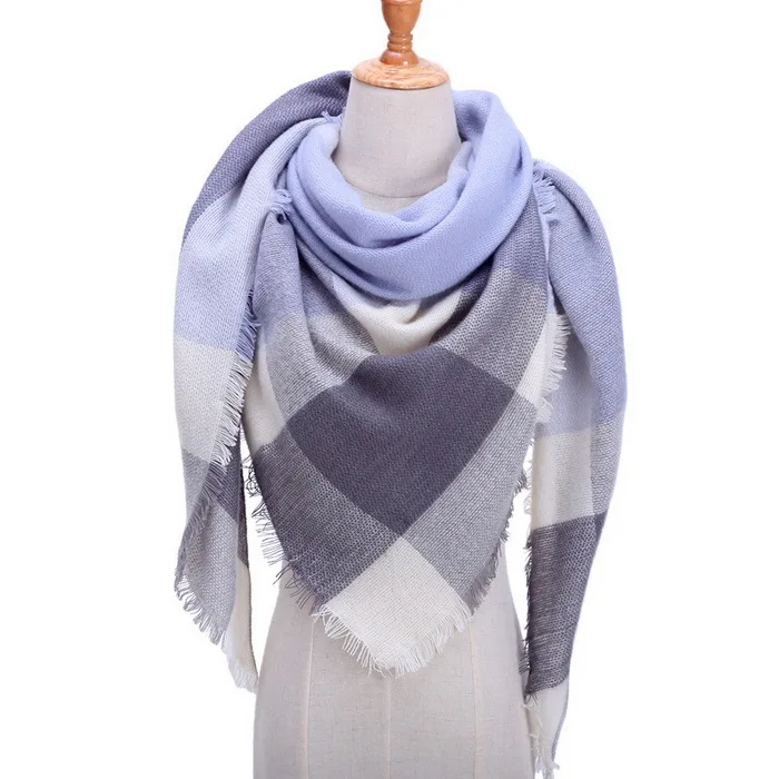 Клетчатые цветные простые женские шарфы треугольные 140*140*210 см кашемировые теплые осенне-зимние шали шарф для женщин - Цвет: 02