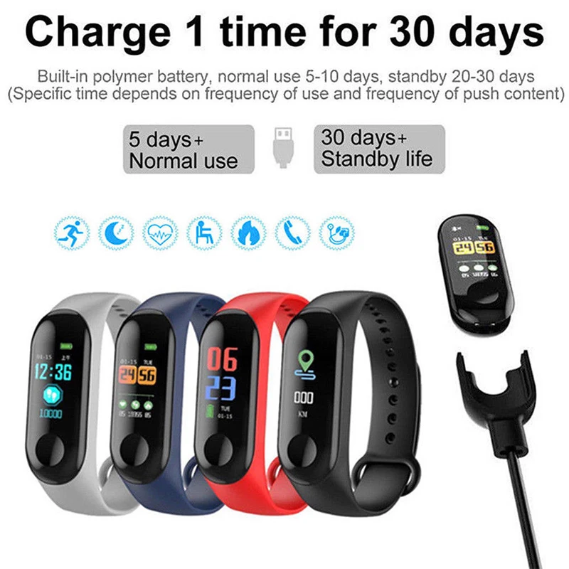 M3 Fitness Bracelet Heart Rate Blood Pressure Motion Monitor Smart Wristband With 0.96 Inch HD Color Screen IP68 Waterproof M3 Fitness Bracelet Heart Rate Blood Pressure Motion Monitor Smart Wristband With 0.96 Inch HD Color Screen IP68 Waterproof