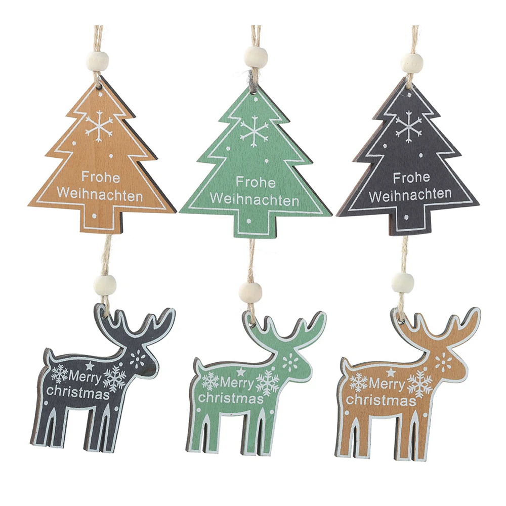 

2pcs Creative Christmas Tree / Elk DIY Wood Pendants Ornaments Xmas Tree Ornaments Christmas Decorations for Home Navidad 2019,Q