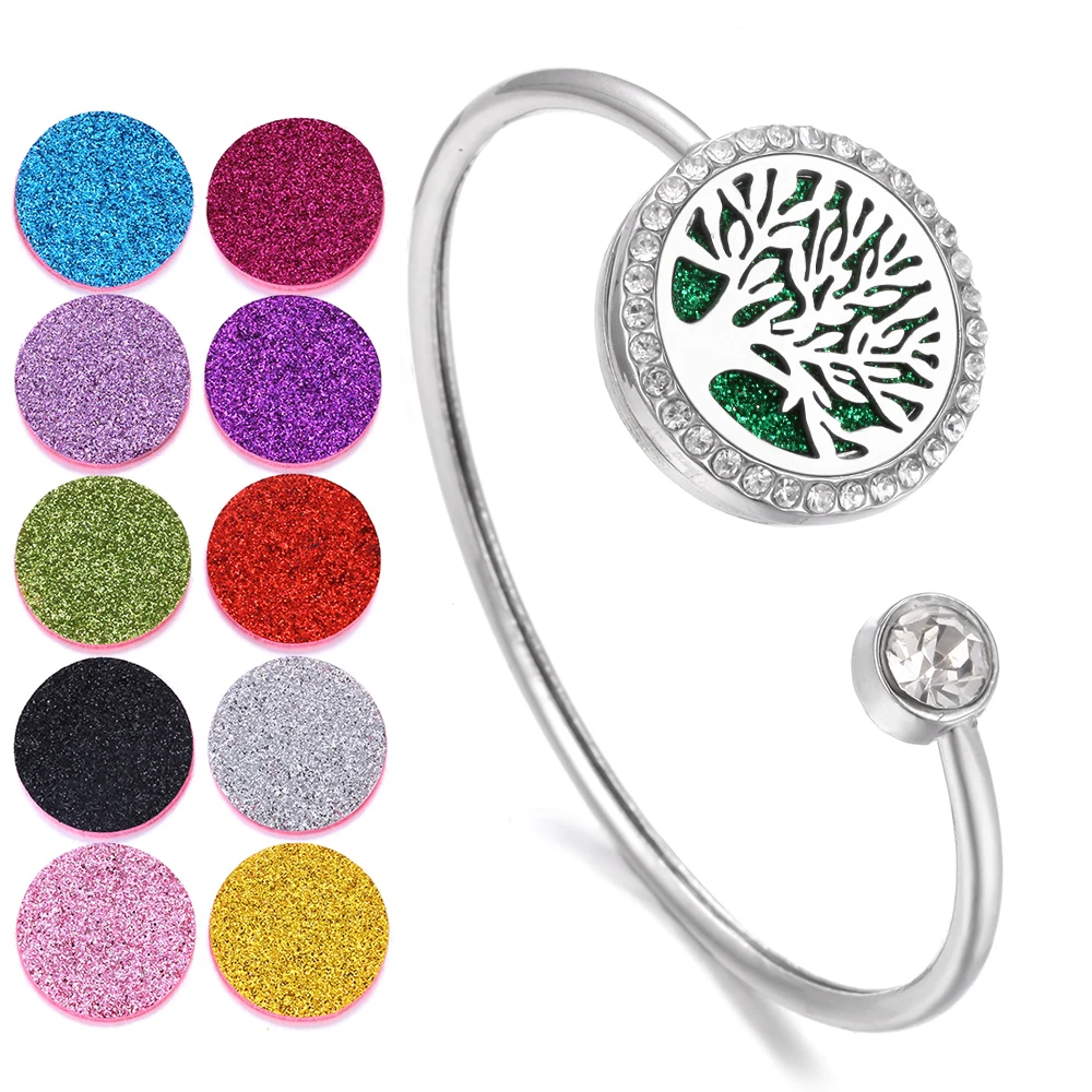 Brazalete con Perfume difusor de aceite esencial relicario de aromaterapia pulsera brazalete Árbol de la vida Acero inoxidable difusor de Aroma pulsera