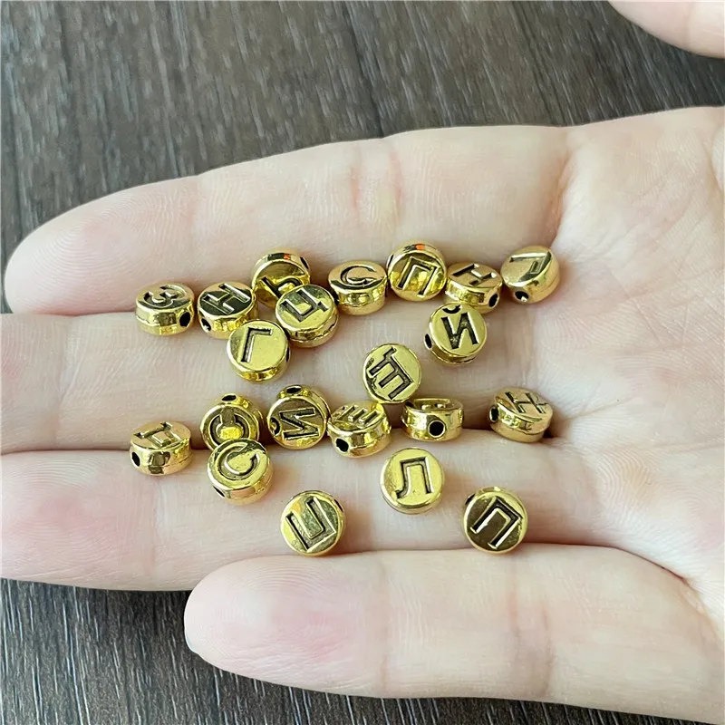 100/200/300/500pc Mixed Gold Letter Acrylic Beads Round Flat Alphabet Beads  For Jewelry Making Handmade Diy Bracelet Necklace - Beads - AliExpress