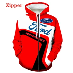 Sudadera com capa para homem e mujer, com estampado 3d de logotipo de ford, chaqueta com cremalera para exteriores, jérsei