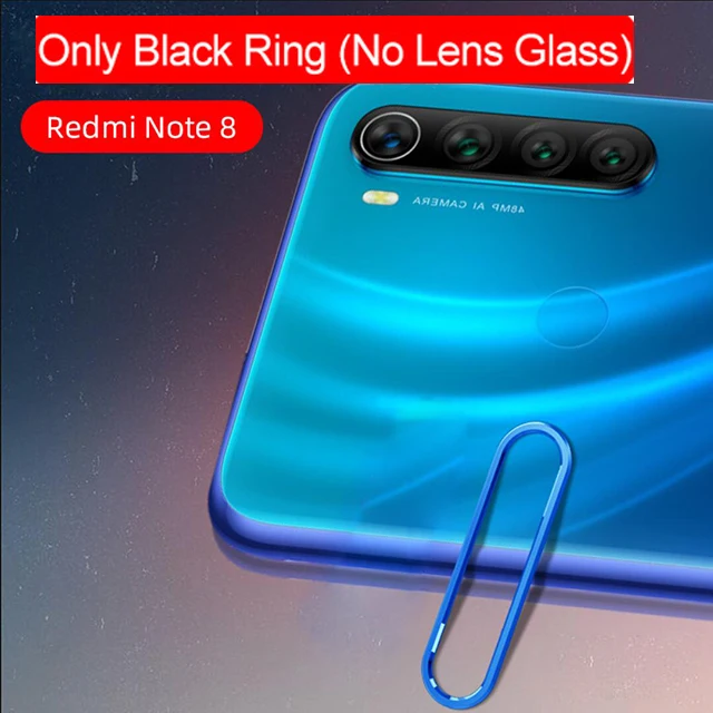 Для Redmi Note 8 Pro Чехол с металлическим кольцом+ закаленное стекло полное покрытие защитное металлическое кольцо объектив камеры чехол пленка протектор экрана - Цвет: Blue Ring