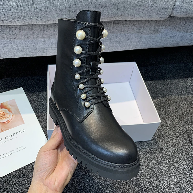 Женские ботильоны Сезон Зима Цвет Черный на шнуровке с круглым носком scarpe donna