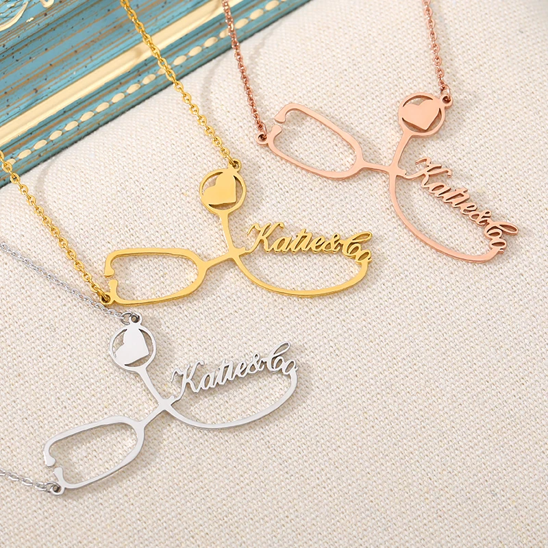 Personalized Custom Christmas Gift for Nurse Custom Name Necklace Stethoscope Engraved Necklace Graduation Gift Jewelry