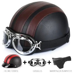 Retro Leather Motorbike Helmet Motorcycle Riding Vintage Cruiser Touring Half Helmets Moto Bicycle Scooter Skating Baseball Cap