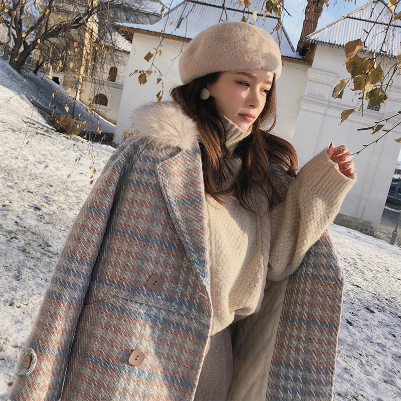 

U-SWEAR Women Outerwear Winter Clothing Fashion Warm Woolen Blends Female Elegant Double Breasted Woolen Coats Abrigo Mujer