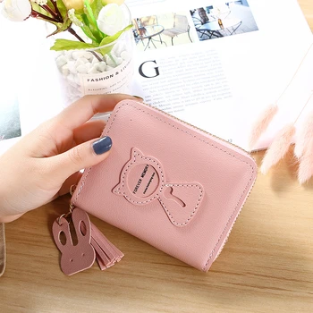 

Women Wallet leather female purse 2020 New Cartoon Cute Cat Design Quality Fashion Girls Purse Card Holder Short Clutch wallet