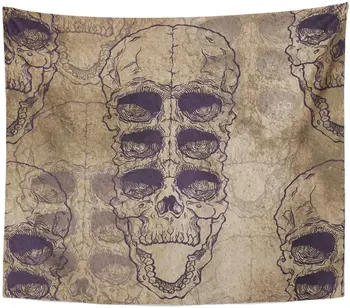 

Tapestry Watercolor Pattern Terrible Frightening Skull on Antique Halloween Anatomy Tapestries Wall Hanging for Living Room