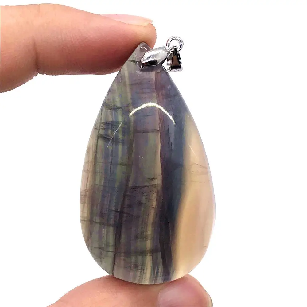 

Natural Colorful Fluorite Pendant For Woman Man Clear Crystal 52x32x15mm Water Drop Beads Rainbow Gemstone Fashion Jewelry AAAAA