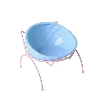 

New Fashion Ceramic Pet Bowl Iron Holder Shelf Stand Porcelain Bowl Feeding and Drinking Water Milk Bowls for Dog and Cat