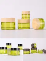 50pcs 10-50G Olive Green Mini Glass Empty Jar Pot Cosmetic Makeup Inner Lid Face Cream Lip Balm Container My Refillable Bottles 2