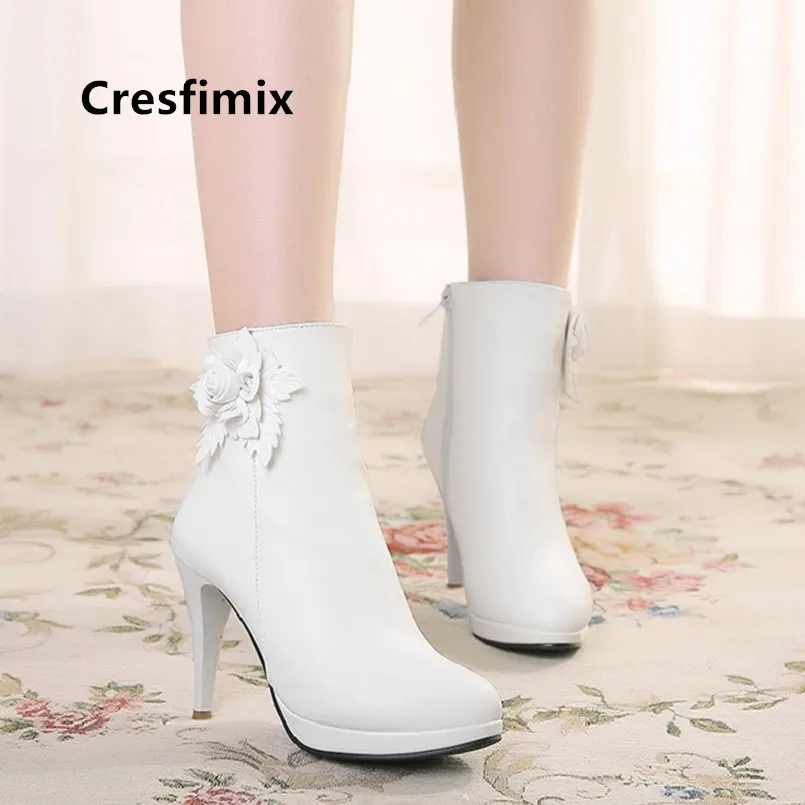 Cresfimix/женские модные ботинки на высоком каблуке с острым носком и цветочным принтом; женские повседневные синие ботинки; осенне-зимние ботинки; Frauen Stiefel; a6047