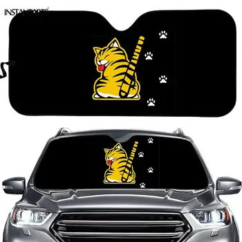 

INSTANTARTS Cat Moving Tail Paws Pattern Auto Sunshade Protetector Front Window Car Sun Shade Windshield Fit Most Car Universal