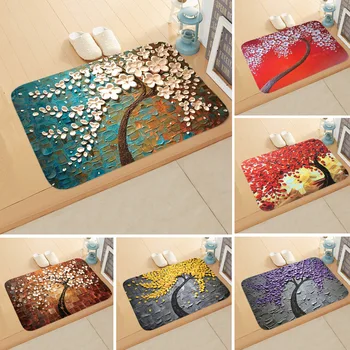 

Household Printed Oil Painting Tree Pattern Coral Cashmere Mats Living Room Pad Doormat-Slip Mat bath mats bathroom