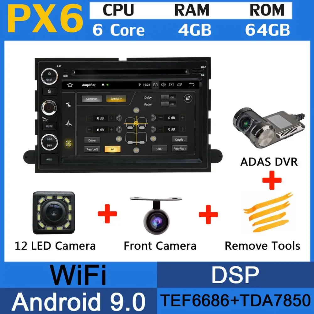 5 USB порт Android 9,0 PX6/Восьмиядерный автомобильный DVD для Ford Explorer Fusion Mustang Focus Edge Expedition Escape F150 автомобильный Радио gps - Цвет: PX6-Adas