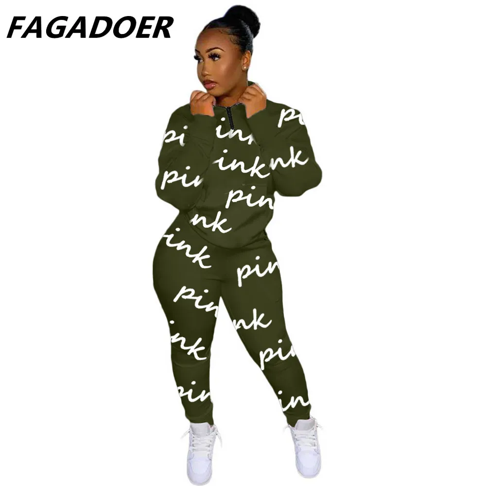 short pants suit Fall Winter Tracksuits Women Two Piece Set Pink Letter Print Graffiti Sport Outfits Casual Zip Sweatshirt+Pants Women Sweat Suit white pant set Suits & Blazers