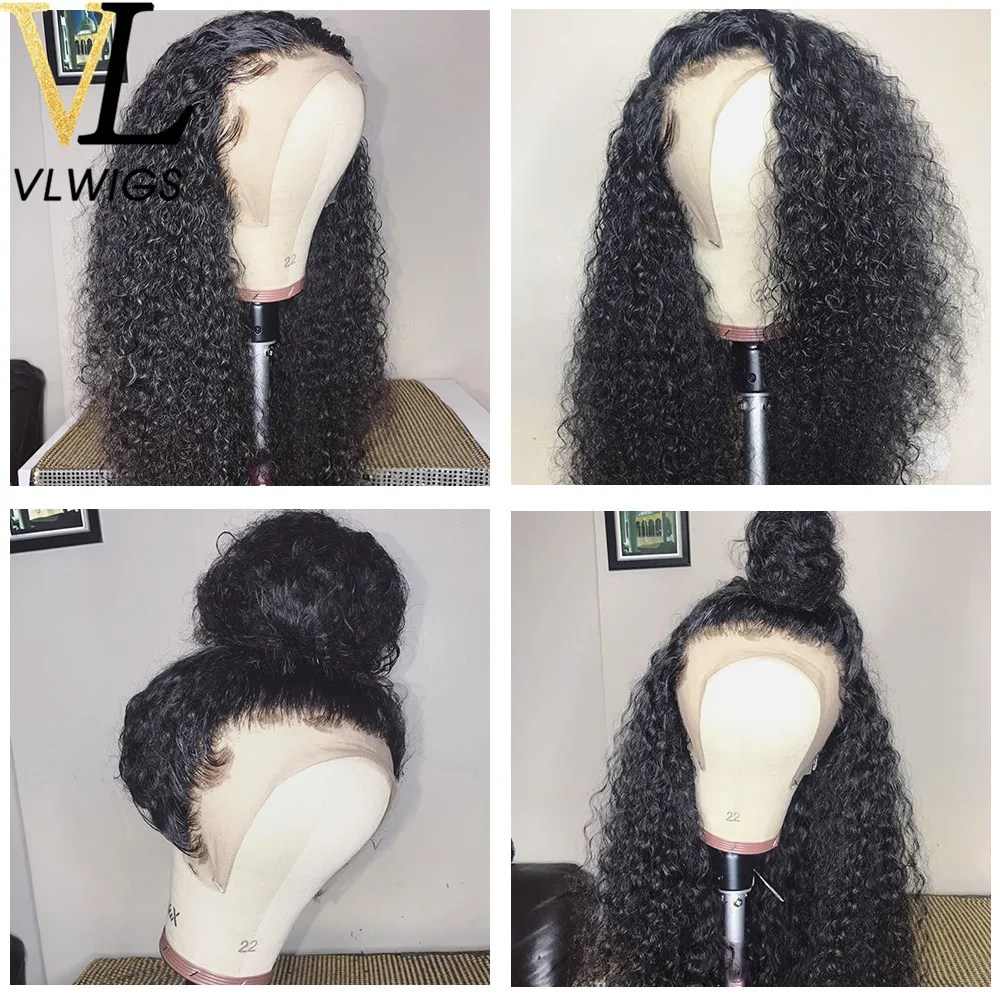 VLWIGS наилучшие индийские волосы Remy парики из натуральных волос кудрявый Вьющиеся 13x6 глубокое разделение места парики шнурка предварительно волосяного покрова для горячих девушек LJ03