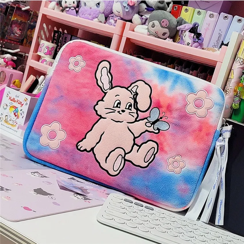 Korea Embroidery Rabbit IPad Computer Storage Bag Girls 11 13 15 Inch IPad Sleeve Cover Tie-dye Laptop Tablet Pouch for IPad Air