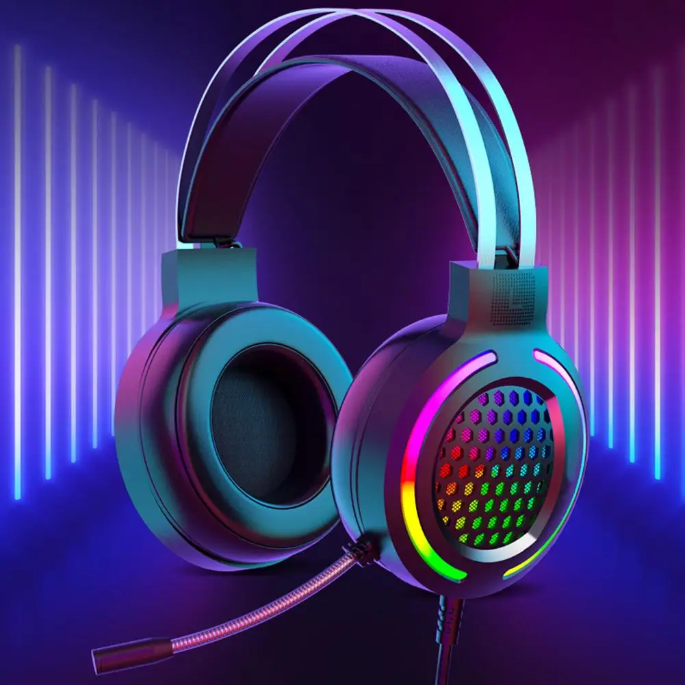 Игровые наушники с RGB подсветильник кой HD объемный звук для ПК геймеров Накладные