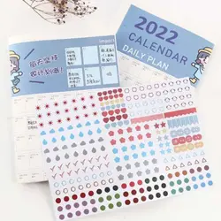 Autocollant mural mignon de dessin animé, horloge, calendrier annuel, calendrier quotidien, papeterie d'apprentissage, pour l'étude et la planification, 2022 