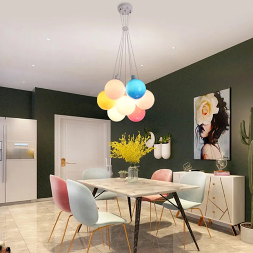 

Modern LED Colorful Bubble Ball Chandelier Postmodern Cafe Bar Living Room Lamps Warm Romantic Bedroom Decor Lights Fixtures