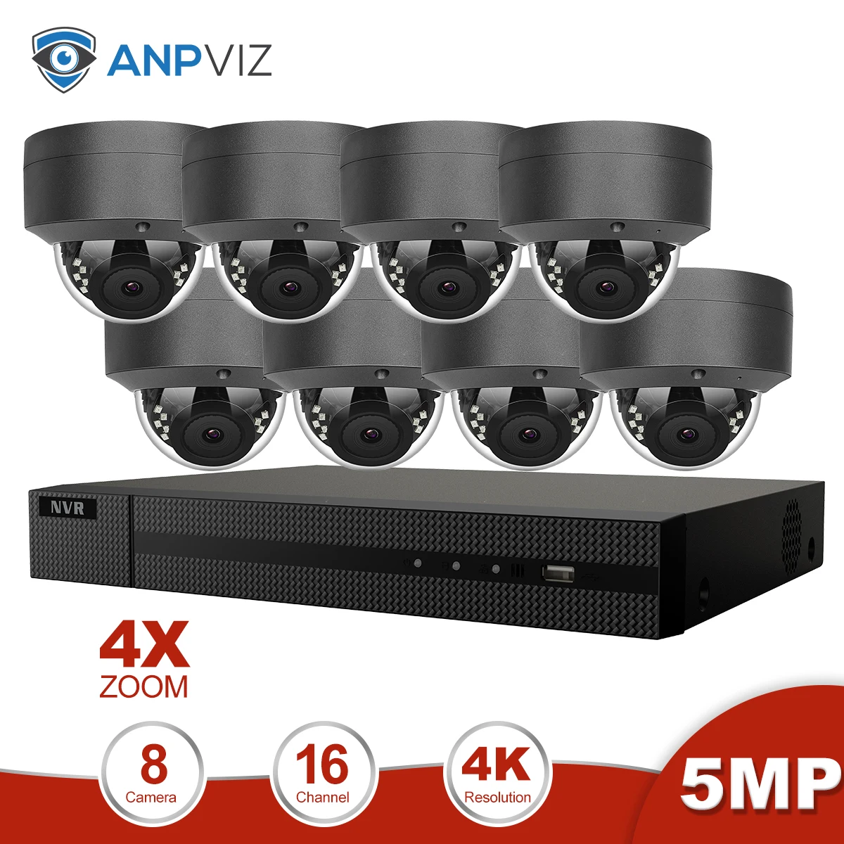 Anpviz 16CH 4K NVR 5MP купол/4X Оптический POE Комплект ip-камеры для дома/улицы системы безопасности ONVIF CCTV комплект видеонаблюдения NVR - Цвет: 8 Pics 4X Cams Kit