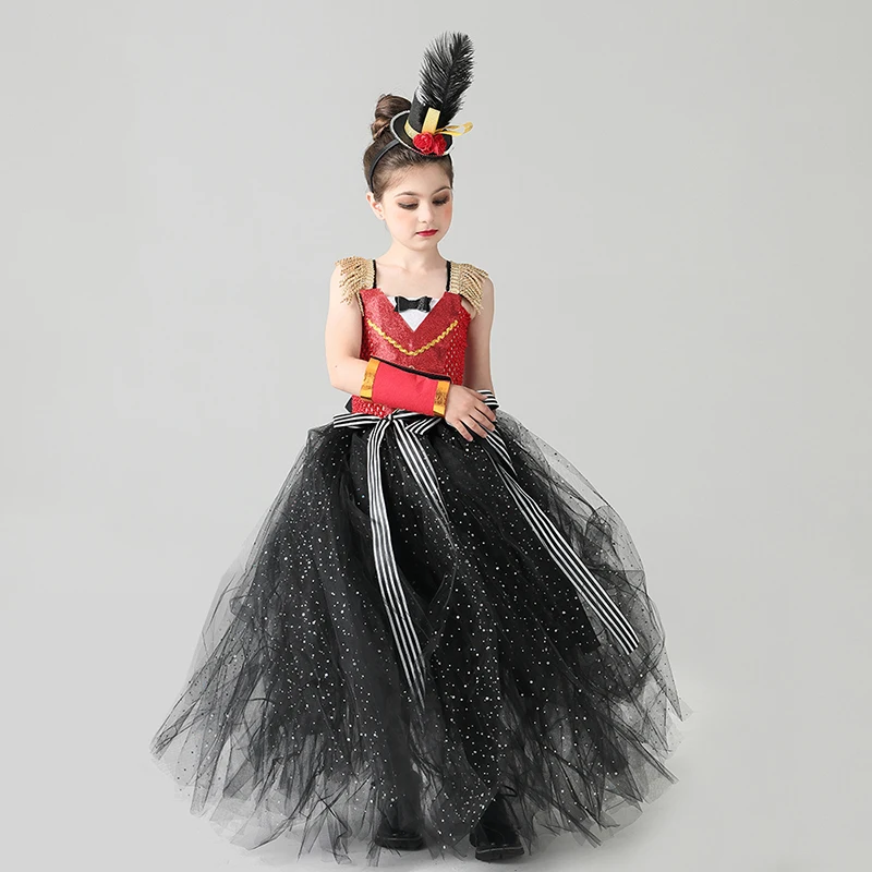 Full Length Sparkly Ringmaster Inspired Girls Tutu Dress Kids Birthday Party Pageant Halloween Costume Girl Circus Fancy Dress (2)