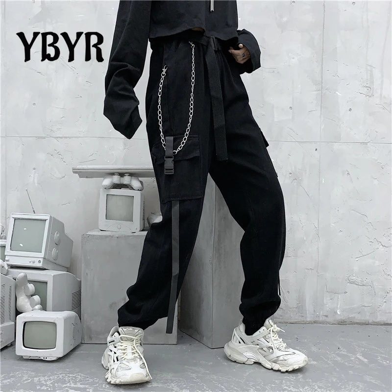 

2021 Women Cargo Pants Streetwear Harajuku Man Harem Pants Multi-Pocket Ribbons Fashion Trousers Casual Female Egirl Pants S-3XL