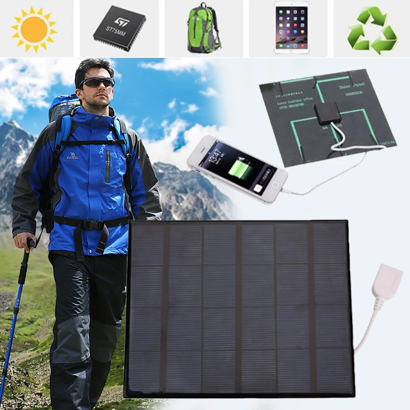 

Portable USB Solar Power Panel Battery Bank 6V 3.6W Solar Panel Charger for Android Smart Phone